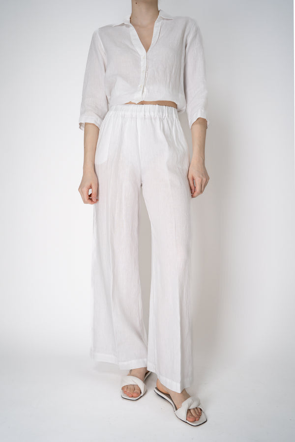 Rosso 35 Pull-On Style Wide Leg Linen Trousers in White Vancouver. Shop Online or in Store.