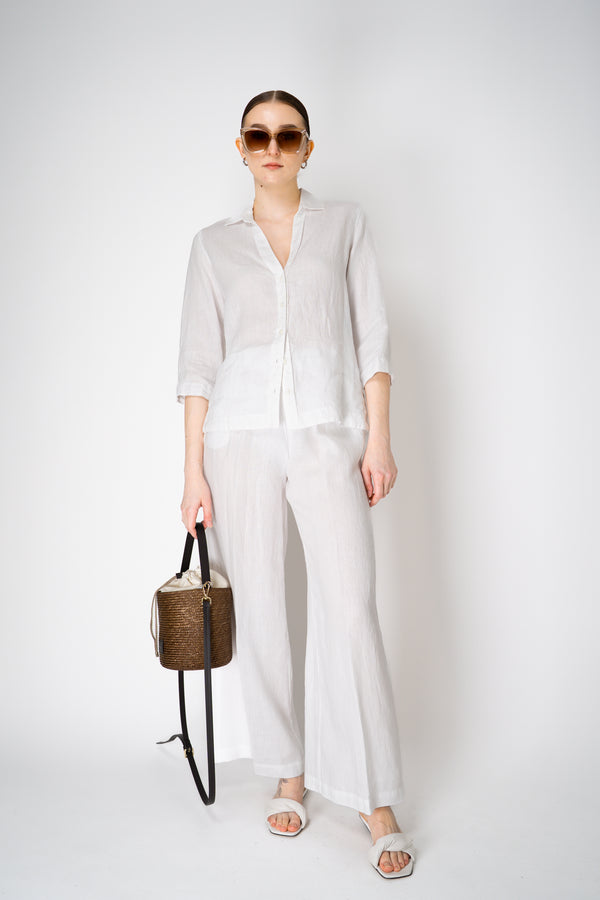 Rosso 35 Pull-On Style Wide Leg Linen Trousers in White Vancouver. Shop Online or in Store.