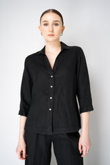 Rosso 35 V-Neck 3/4 Sleeve Linen Blouse in Black Vancouver. Shop Online or in Store.