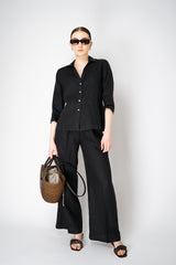 Rosso 35 V-Neck 3/4 Sleeve Linen Blouse in Black Vancouver. Shop Online or in Store.