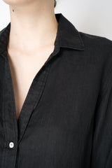 Rosso 35 V-Neck 3/4 Sleeve Linen Blouse in Black Vancouver. Shop Online or in Store.