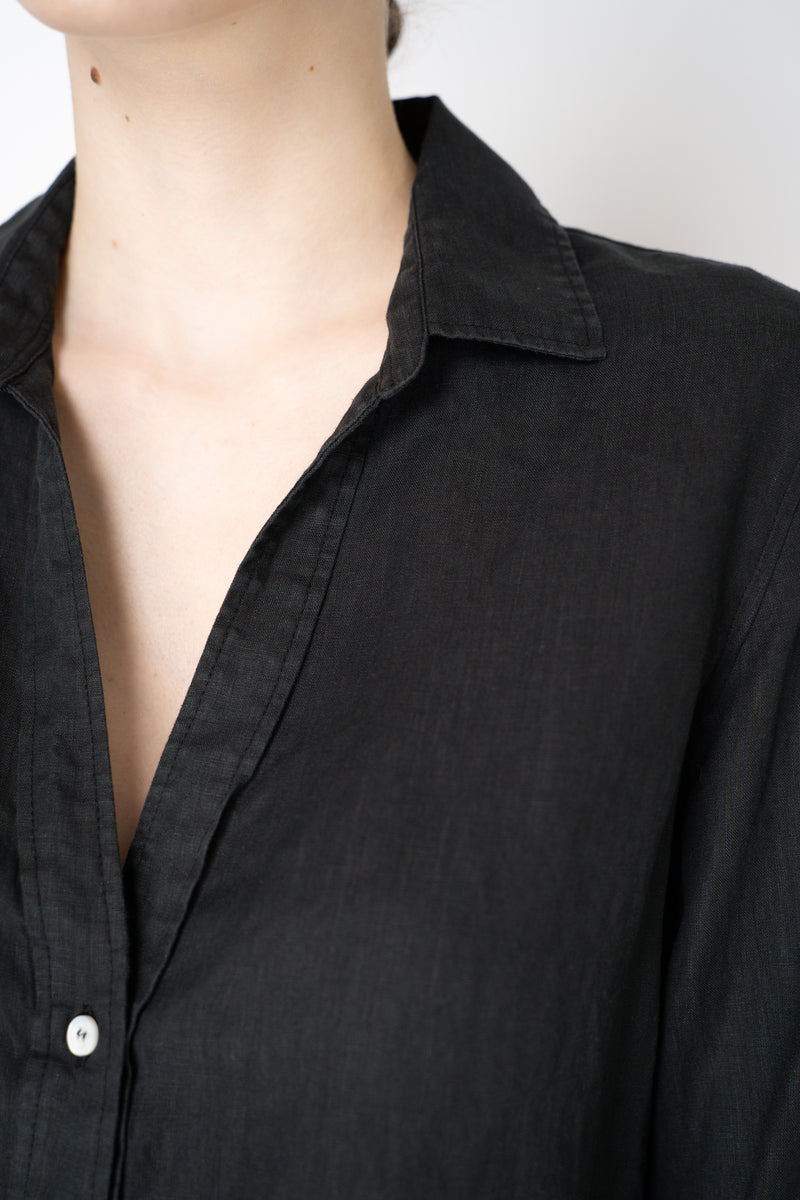 Rosso 35 V-Neck 3/4 Sleeve Linen Blouse in Black Vancouver. Shop Online or in Store.