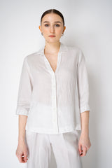 Rosso 35 V-Neck 3/4 Sleeve Linen Blouse in White Vancouver. Shop Online or in Store.