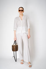 Rosso 35 V-Neck 3/4 Sleeve Linen Blouse in White Vancouver. Shop Online or in Store.