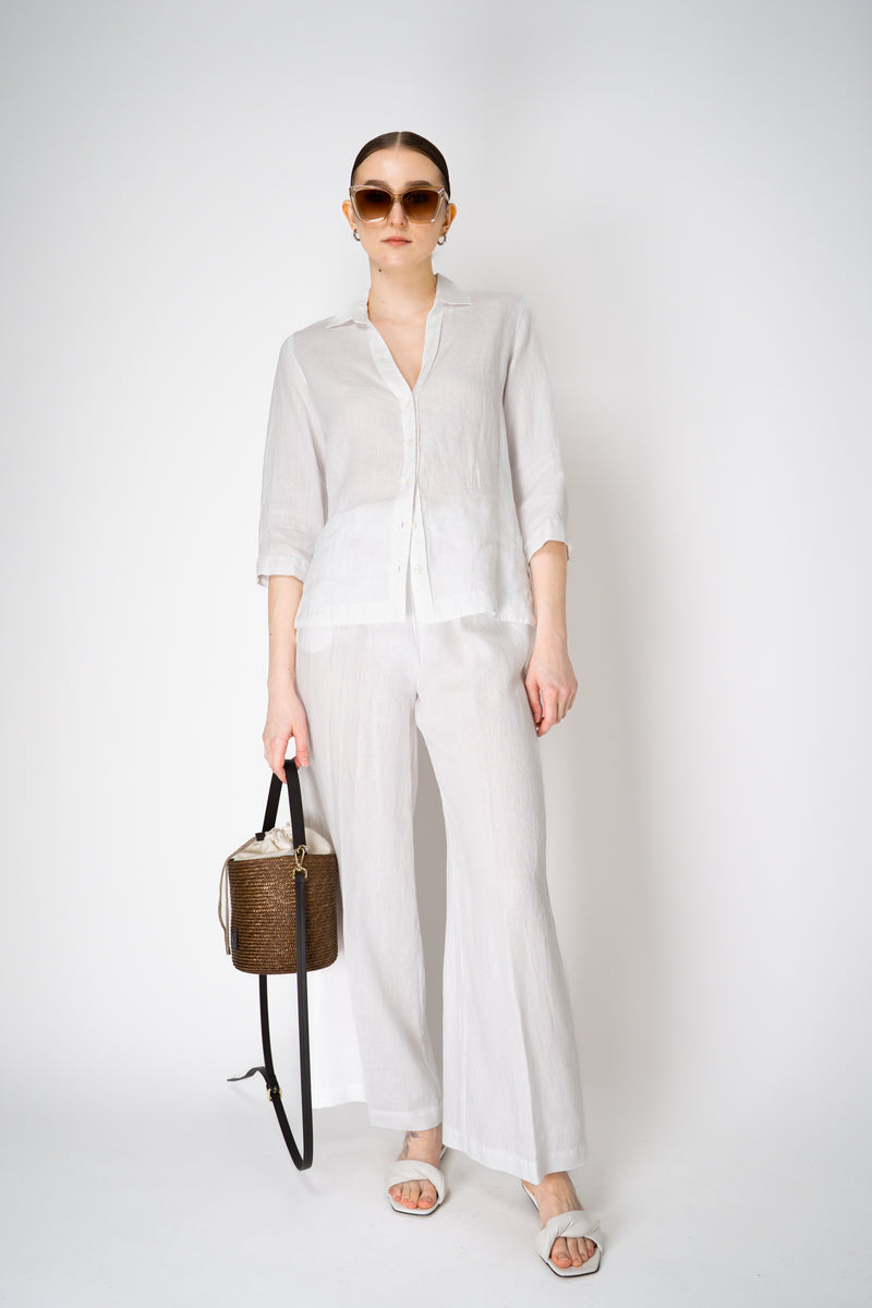 Rosso 35 V-Neck 3/4 Sleeve Linen Blouse in White Vancouver. Shop Online or in Store.