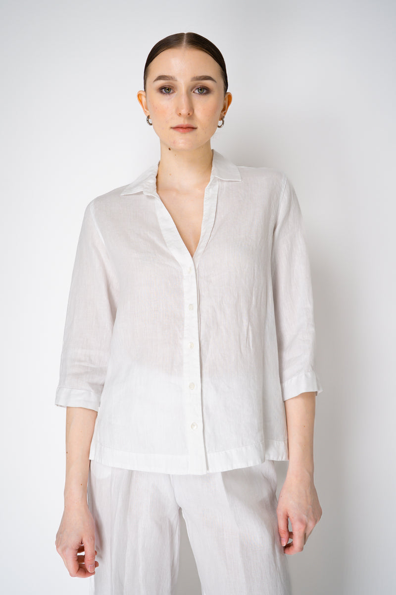 Rosso 35 V-Neck 3/4 Sleeve Linen Blouse in White Vancouver. Shop Online or in Store.