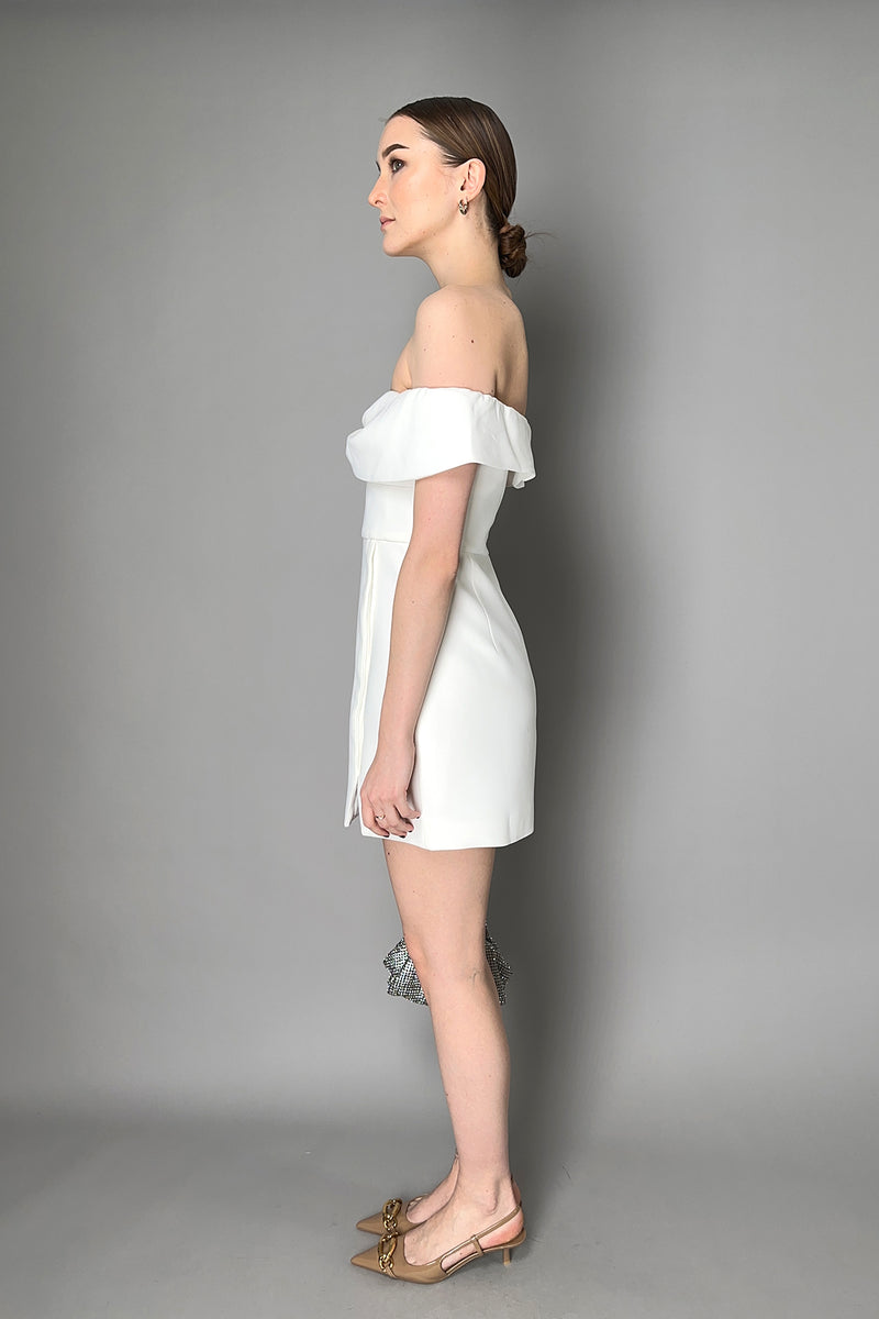 Self-Portrait Crepe Bow Midi Dress in White