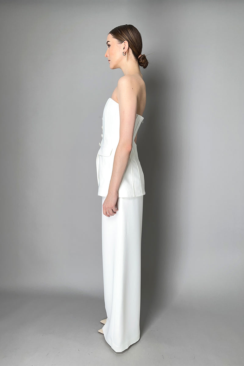 Self-Portrait Bandeau Crepe Jumpsuit in White