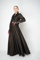 Sara Roka A-line Long Sleeve Taffeta Gown in Brown Shot Black Vancouver. Shop Online or in Store.