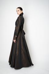 Sara Roka A-line Long Sleeve Taffeta Gown in Brown Shot Black Vancouver. Shop Online or in Store.