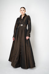 Sara Roka A-line Long Sleeve Taffeta Gown in Brown Shot Black Vancouver. Shop Online or in Store.
