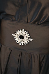 Sara Roka A-line Long Sleeve Taffeta Gown in Brown Shot Black Vancouver. Shop Online or in Store.
