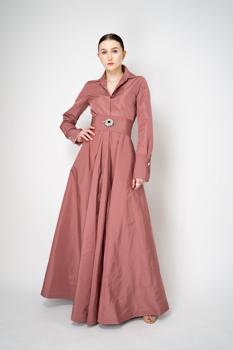 Sara Roka A-line Long Sleeve Taffeta Gown in Rosewood Pink Vancouver. Shop Online or in Store.