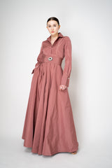 Sara Roka A-line Long Sleeve Taffeta Gown in Rosewood Pink Vancouver. Shop Online or in Store.