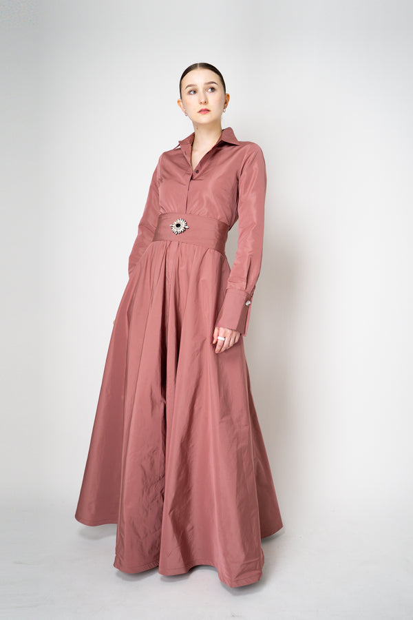 Sara Roka A-line Long Sleeve Taffeta Gown in Rosewood Pink Vancouver. Shop Online or in Store.