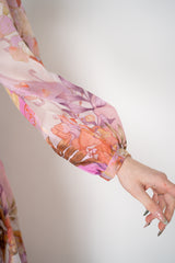 Sara Roka Balloon Sleeve Silk Organza Dress in Pink Flamingo Print Vancouver. Shop Online or in Store.