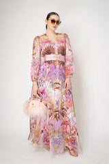Sara Roka Balloon Sleeve Silk Organza Dress in Pink Flamingo Print Vancouver. Shop Online or in Store.