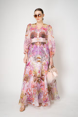 Sara Roka Balloon Sleeve Silk Organza Dress in Pink Flamingo Print Vancouver. Shop Online or in Store.