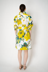 Sara Roka Belted Cotton Shirtdress in Lime Green Watercolour Print Vancouver. Shop Online or in Store.