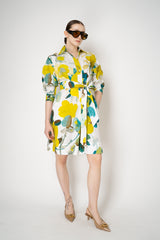 Sara Roka Belted Cotton Shirtdress in Lime Green Watercolour Print Vancouver. Shop Online or in Store.