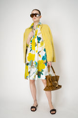 Sara Roka Belted Cotton Shirtdress in Lime Green Watercolour Print Vancouver. Shop Online or in Store.