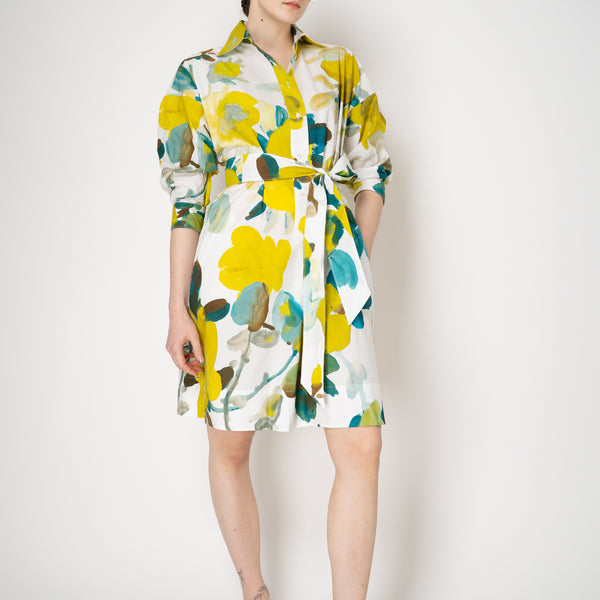 nicola finetti green dress V-neck dress with pleated sleeves and loose fit