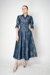 Sara Roka Brocade Shirtdress in Navy Print Vancouver. Shop Online or in Store.