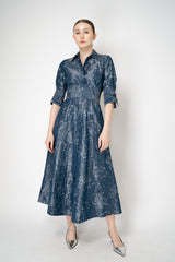 Sara Roka Brocade Shirtdress in Navy Print Vancouver. Shop Online or in Store.