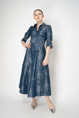 Sara Roka Brocade Shirtdress in Navy Print Vancouver. Shop Online or in Store.