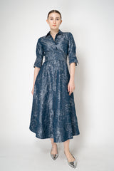 Sara Roka Brocade Shirtdress in Navy Print Vancouver. Shop Online or in Store.