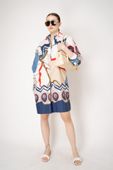 Sara Roka Cotton Belted Shirtdress in Blue and Red Butterflies Print Vancouver. Shop Online or in Store.