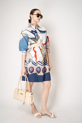 Sara Roka Cotton Belted Shirtdress in Blue and Red Butterflies Print Vancouver. Shop Online or in Store.