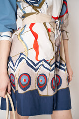 Sara Roka Cotton Belted Shirtdress in Blue and Red Butterflies Print Vancouver. Shop Online or in Store.