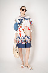 Sara Roka Cotton Belted Shirtdress in Blue and Red Butterflies Print Vancouver. Shop Online or in Store.