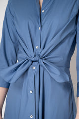 Sara Roka Cotton Poplin Tie Front Shirt Dress in Dutch Blue Vancouver. Shop Online or in Store.
