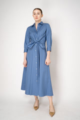 Sara Roka Cotton Poplin Tie Front Shirt Dress in Dutch Blue Vancouver. Shop Online or in Store.