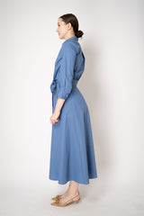 Sara Roka Cotton Poplin Tie Front Shirt Dress in Dutch Blue Vancouver. Shop Online or in Store.