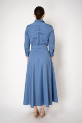 Sara Roka Cotton Poplin Tie Front Shirt Dress in Dutch Blue Vancouver. Shop Online or in Store.