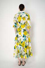Sara Roka Cotton Poplin Tie Front Shirt Dress in Watercolour Lime and Blue Floral Print Vancouver. Shop Online or in Store.