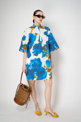 Sara Roka Cotton Shirtdress in Blue Watercolour Rose Print Vancouver. Shop Online or in Store.