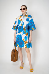Sara Roka Cotton Shirtdress in Blue Watercolour Rose Print Vancouver. Shop Online or in Store.