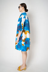 Sara Roka Cotton Shirtdress in Blue Watercolour Rose Print Vancouver. Shop Online or in Store.