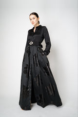 Sara Roka Floral Jacquard Long Sleeve Silk Twill Maxi Dress in Black Vancouver. Shop Online or in Store.