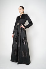 Sara Roka Floral Jacquard Long Sleeve Silk Twill Maxi Dress in Black Vancouver. Shop Online or in Store.