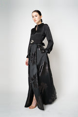 Sara Roka Floral Jacquard Long Sleeve Silk Twill Maxi Dress in Black Vancouver. Shop Online or in Store.