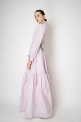 Sara Roka Long Tiered Taffeta Shirtdress in Light Pink Vancouver. Shop Online or in Store.