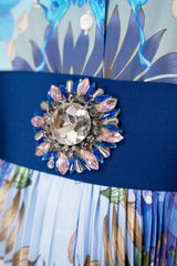Sara Roka Rhinestone Embellished Grosgrain Ribbon Belt in Bluette Vancouver. Shop Online or in Store.