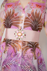 Sara Roka Rhinestone Embellished Grosgrain Ribbon Belt in Rose Pink Vancouver. Shop Online or in Store.