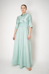 Sara Roka  Short Sleeve Duchess Silk Shirtdress in Mint Green Vancouver. Shop Online or in Store.
