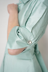 Sara Roka  Short Sleeve Duchess Silk Shirtdress in Mint Green Vancouver. Shop Online or in Store.